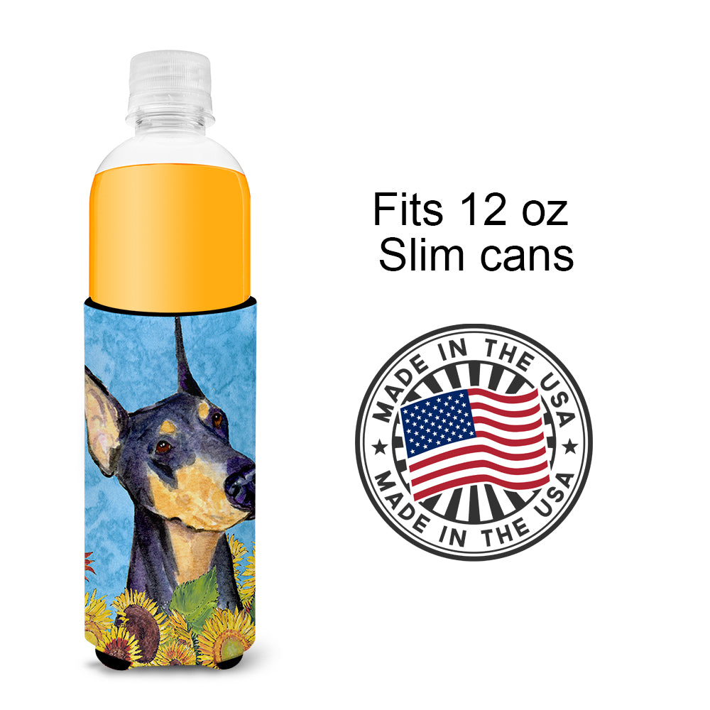 Doberman in Summer Flowers Ultra Beverage Insulators for slim cans SS4128MUK.