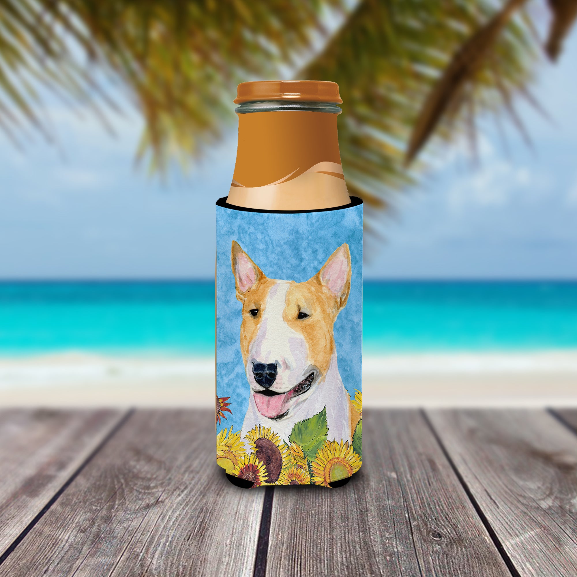 Bull Terrier in Summer Flowers Ultra Beverage Insulators for slim cans SS4129MUK