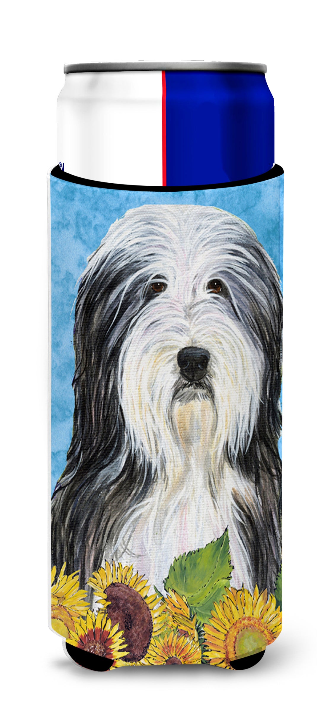 Bearded Collie in Summer Flowers Ultra Beverage Insulators for slim cans SS4130MUK.