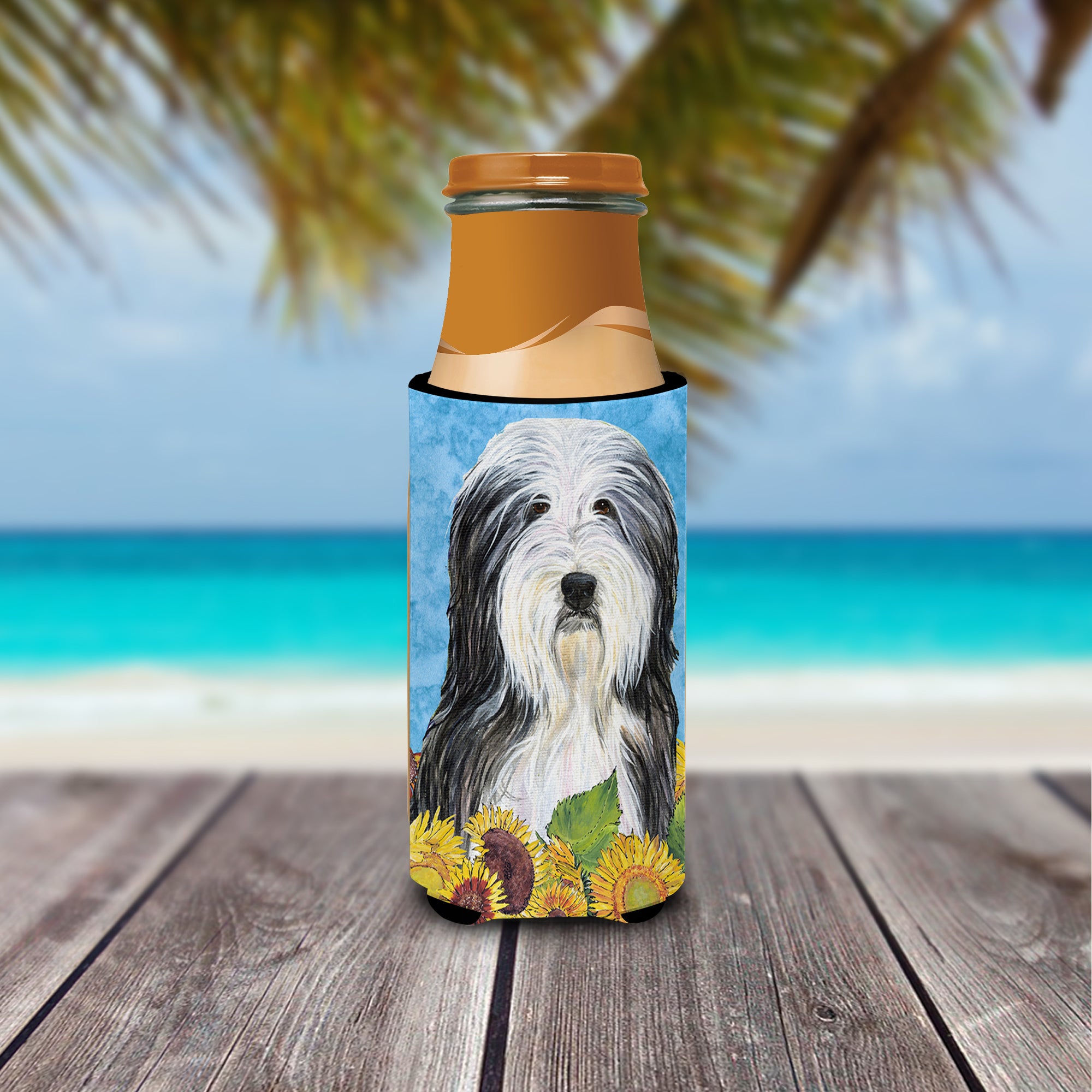 Bearded Collie in Summer Flowers Ultra Beverage Isolateurs pour canettes minces SS4130MUK