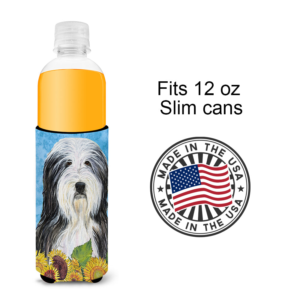 Bearded Collie in Summer Flowers Ultra Beverage Insulators for slim cans SS4130MUK