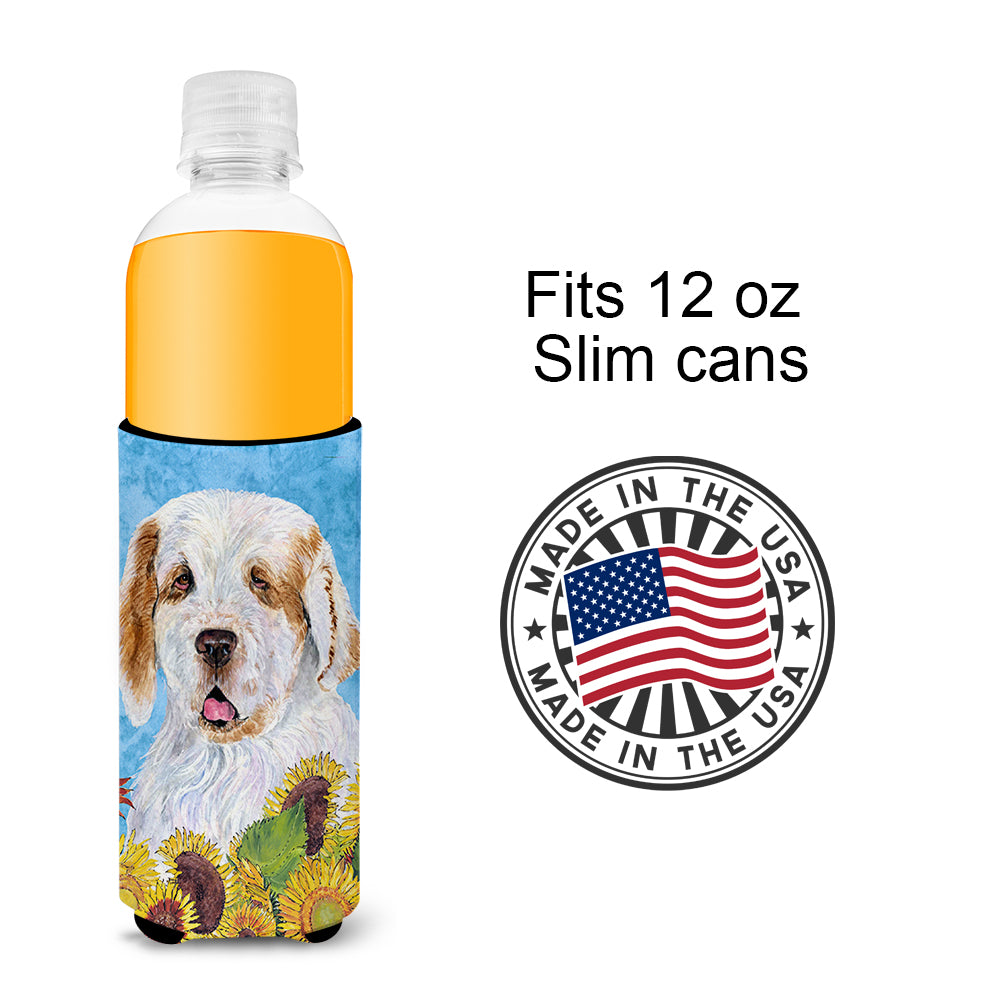 Clumber Spaniel in Summer Flowers Ultra Beverage Insulators for slim cans SS4133MUK