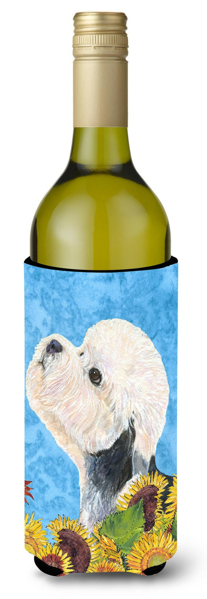Dandie Dinmont Terrier in Summer Flowers Wine Bottle Beverage Insulator Beverage Insulator Hugger by Caroline&#39;s Treasures