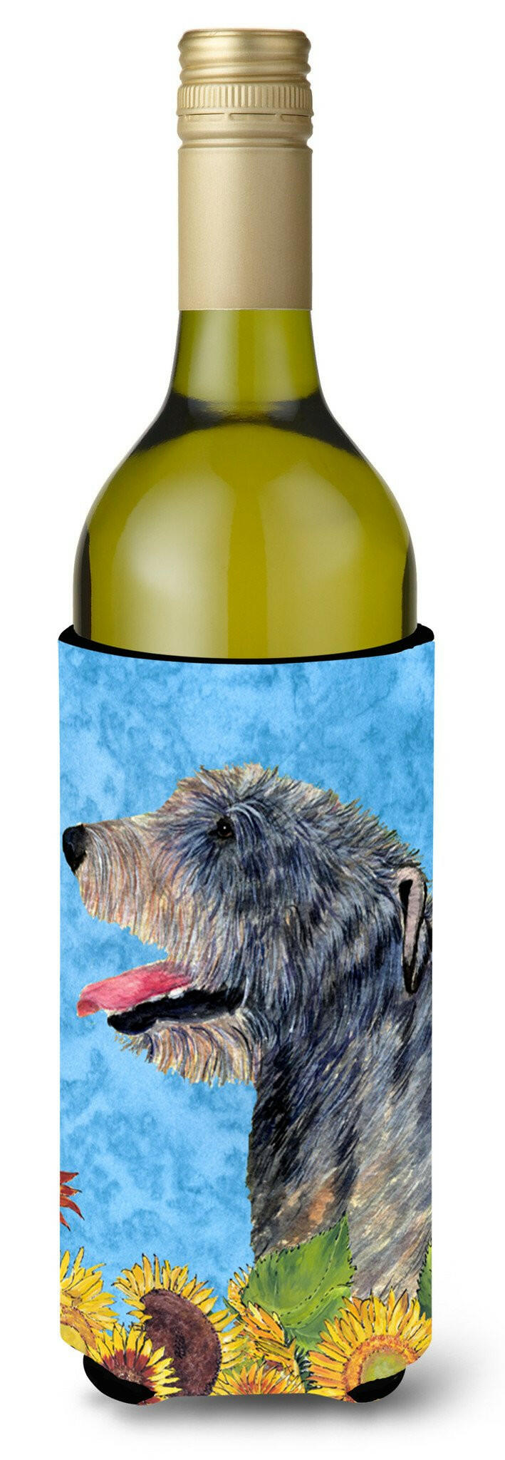 Irish Wolfhound in Summer Flowers Wine Bottle Beverage Insulator Beverage Insulator Hugger by Caroline&#39;s Treasures