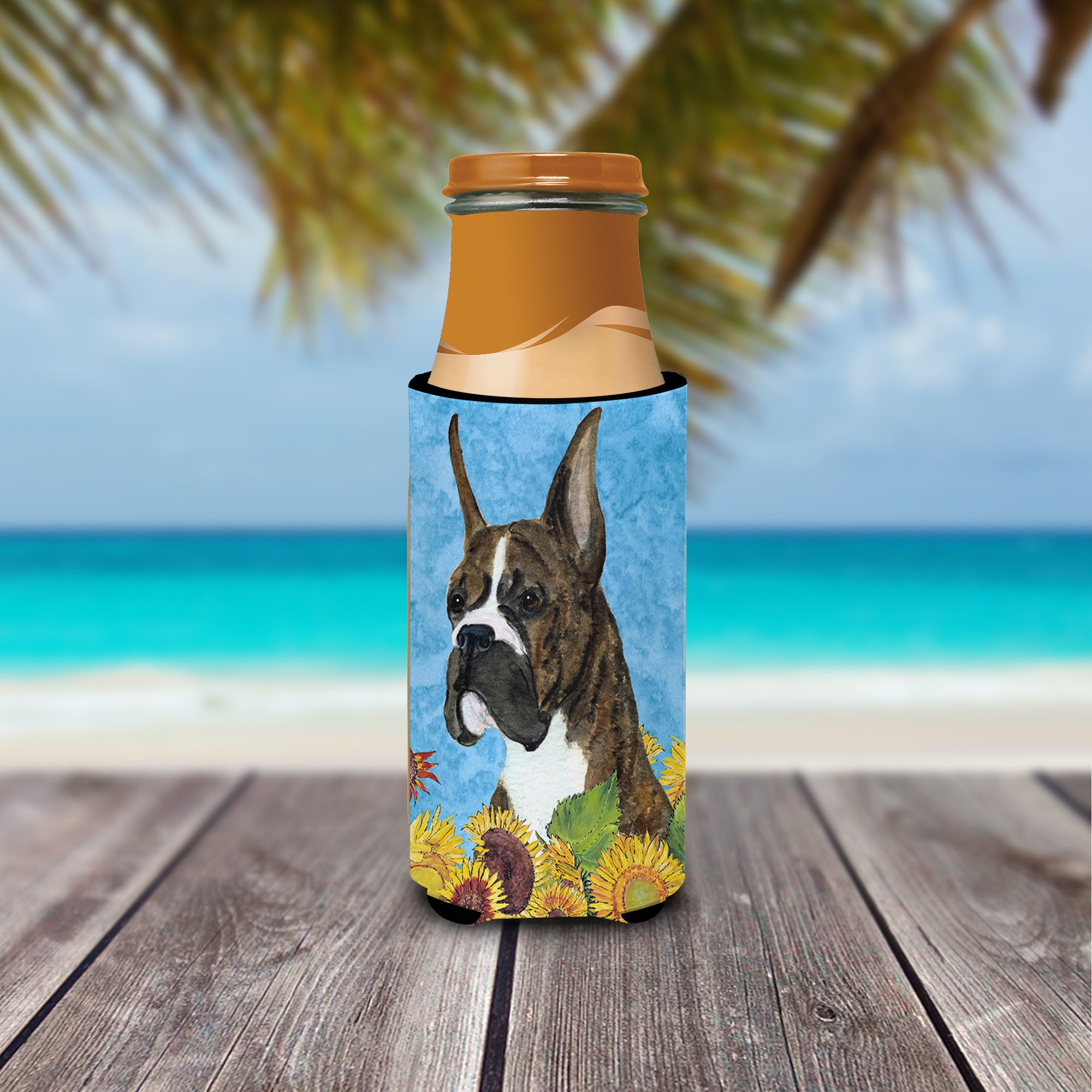 Boxer in Summer Flowers Ultra Beverage Insulators for slim cans SS4141MUK.