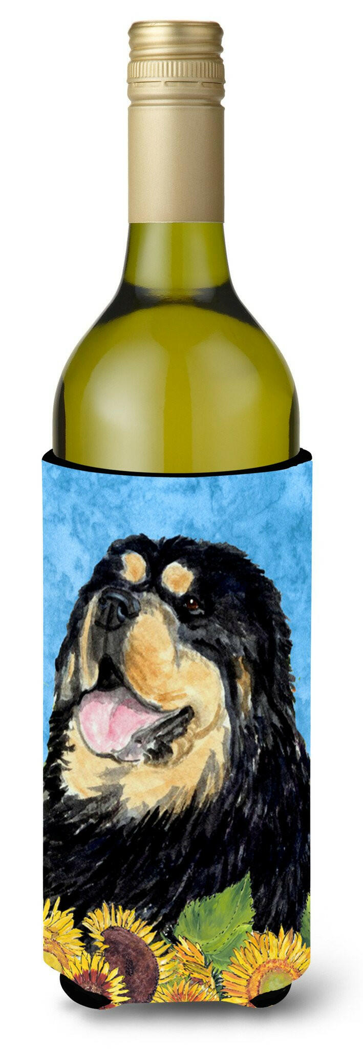 Tibetan Mastiff in Summer Flowers Wine Bottle Beverage Insulator Beverage Insulator Hugger by Caroline&#39;s Treasures