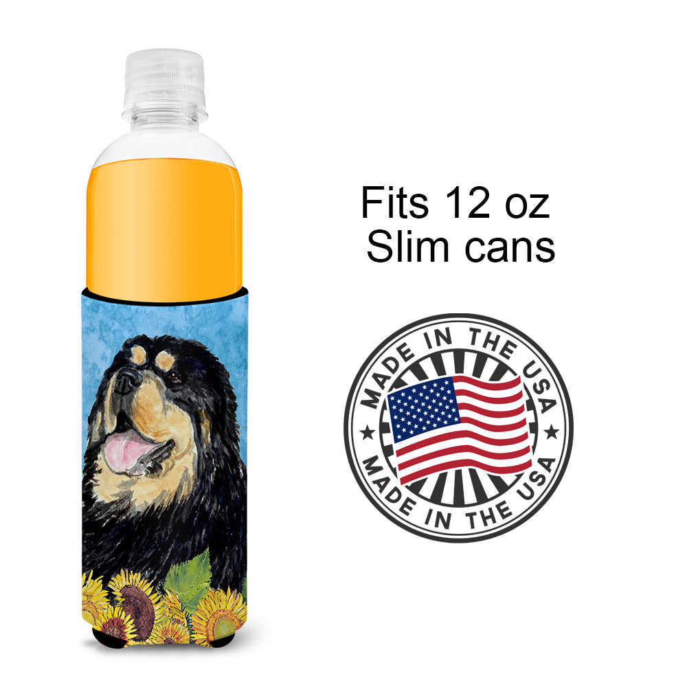 Tibetan Mastiff in Summer Flowers Ultra Beverage Insulators for slim cans SS4145MUK.