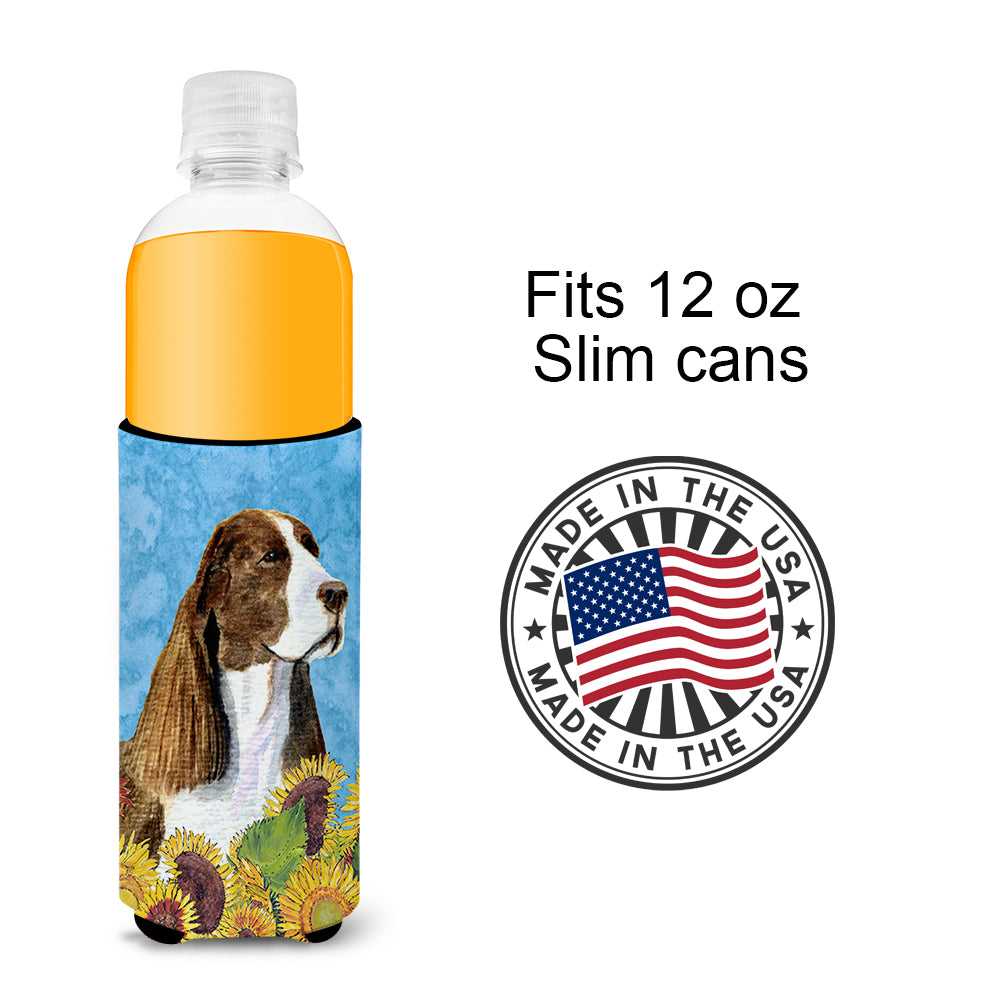 Springer Spaniel in Summer Flowers Ultra Beverage Insulators for slim cans SS4146MUK