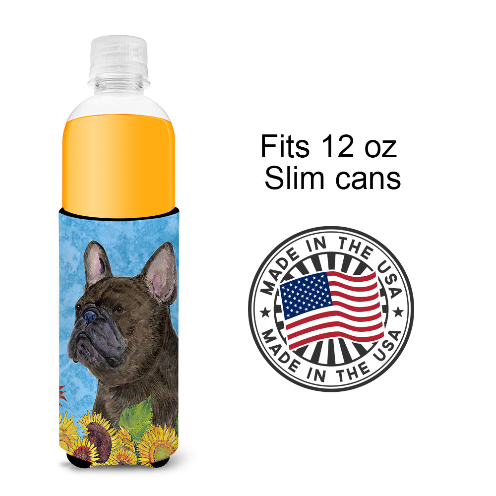 French Bulldog in Summer Flowers Ultra Beverage Insulators for slim cans SS4152MUK