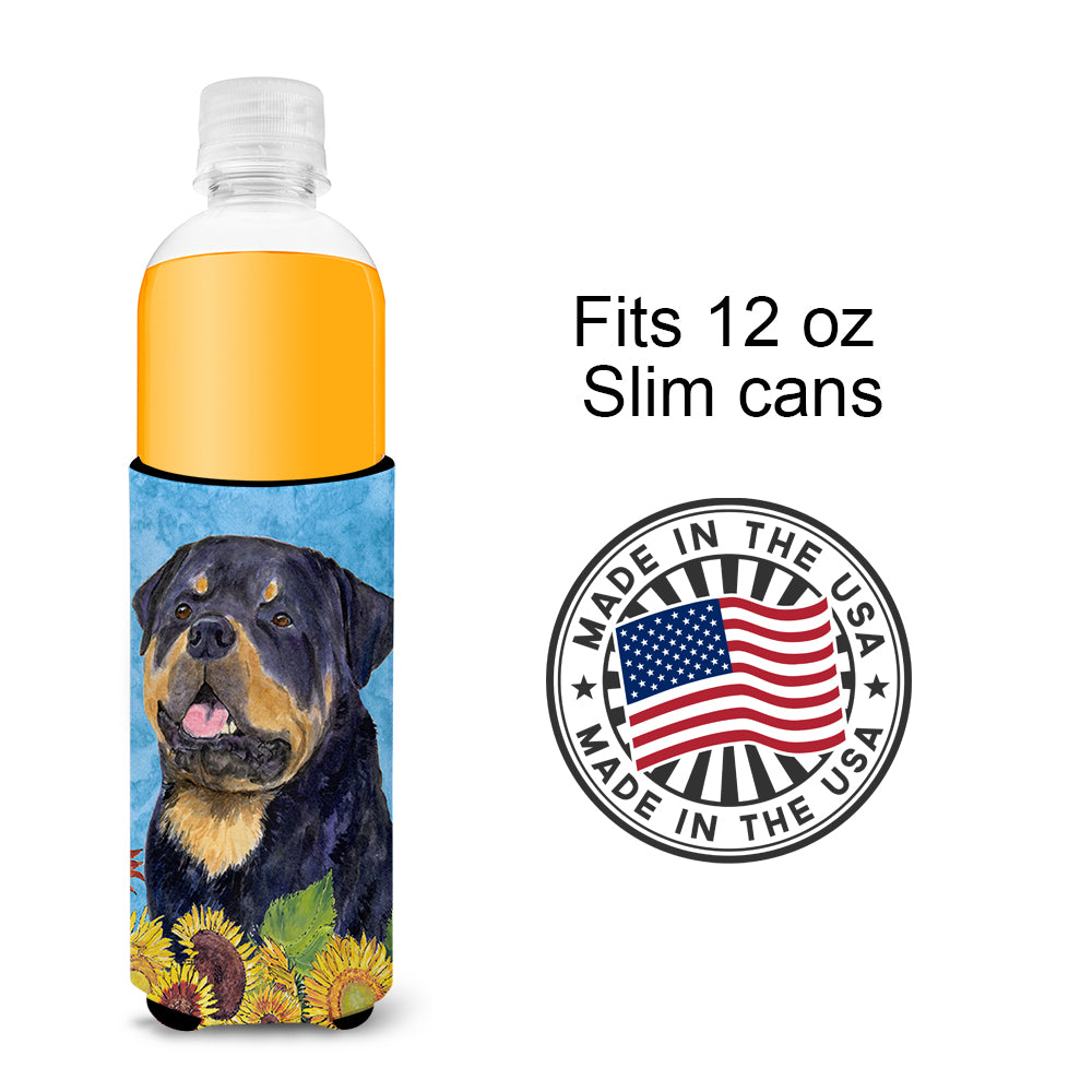 Rottweiler in Summer Flowers Ultra Beverage Insulators for slim cans SS4158MUK.