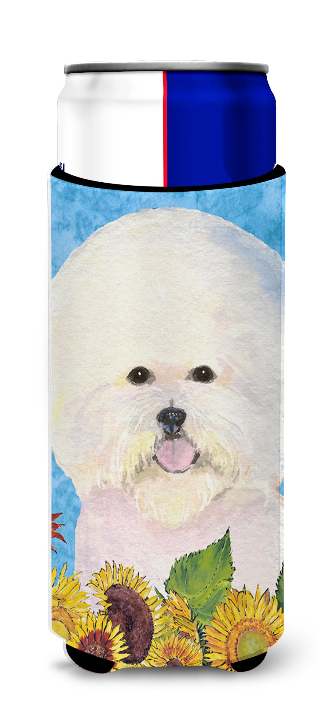 Bichon Frise in Summer Flowers Ultra Beverage Insulators for slim cans SS4160MUK.