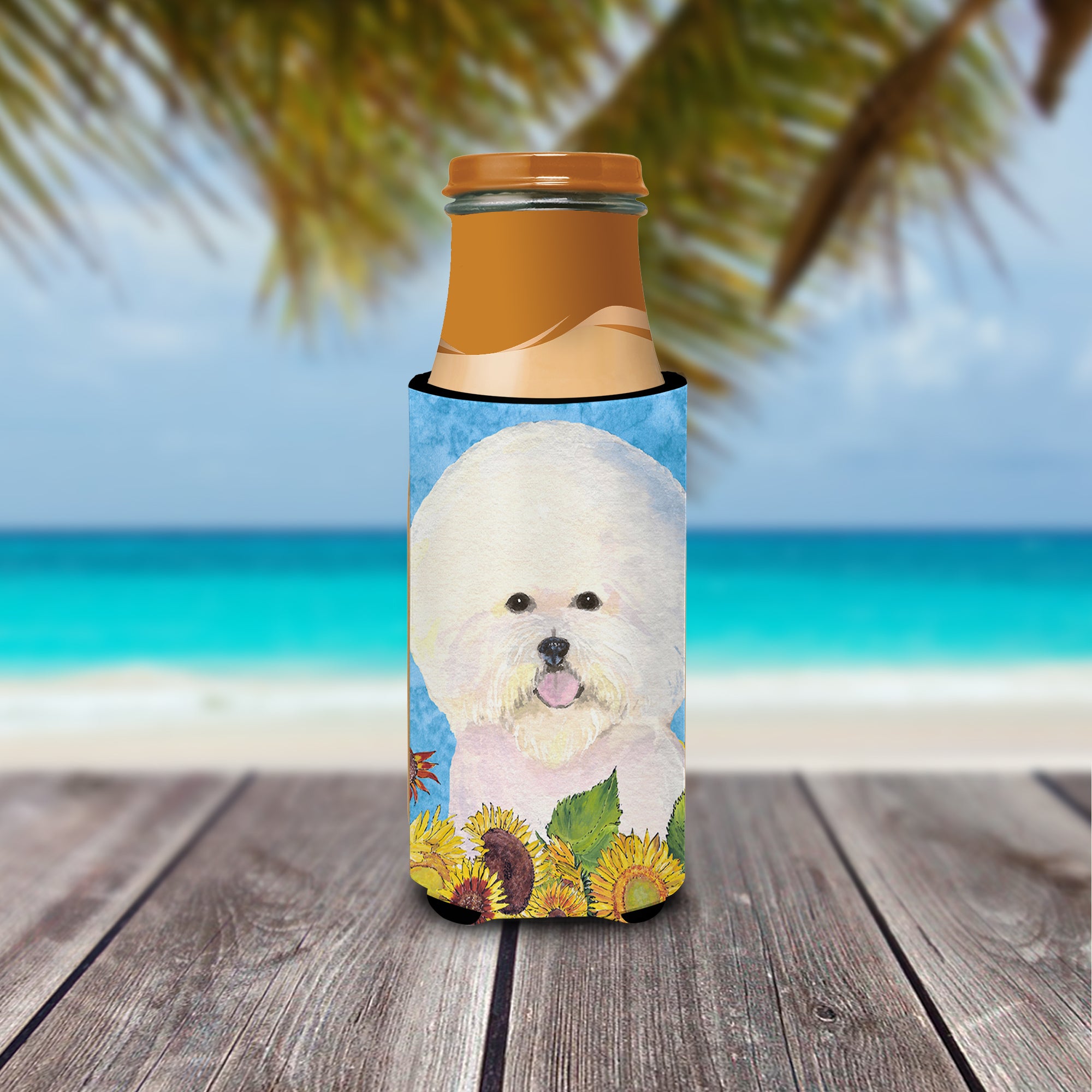 Bichon Frise in Summer Flowers Ultra Beverage Insulators for slim cans SS4160MUK