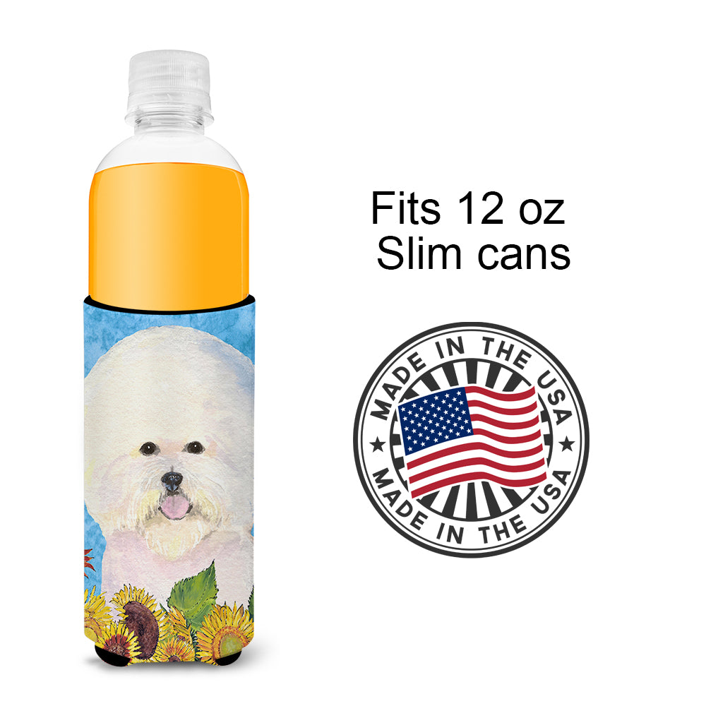 Bichon Frise in Summer Flowers Ultra Beverage Insulators for slim cans SS4160MUK