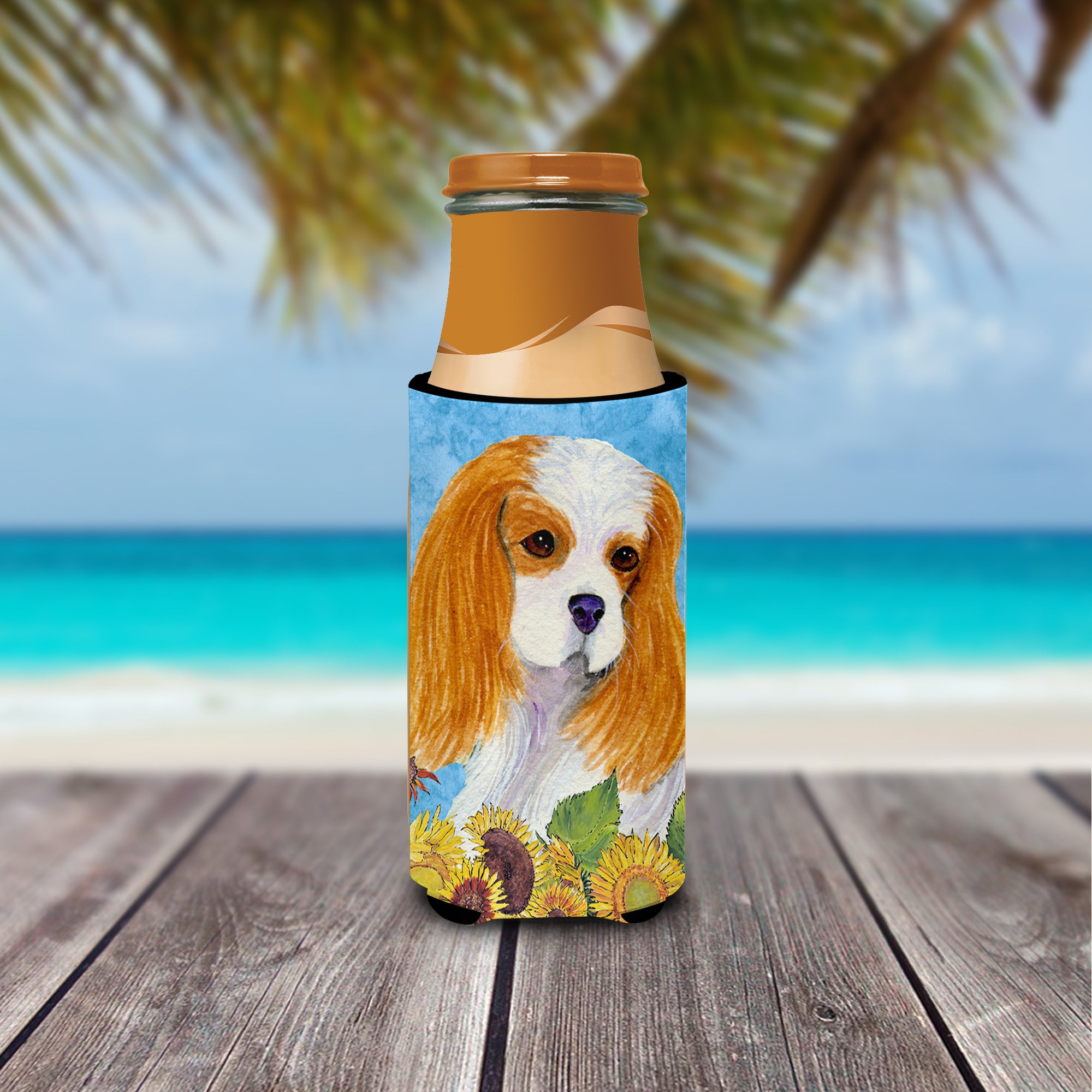 Cavalier Spaniel in Summer Flowers Ultra Beverage Insulators for slim cans SS4161MUK.