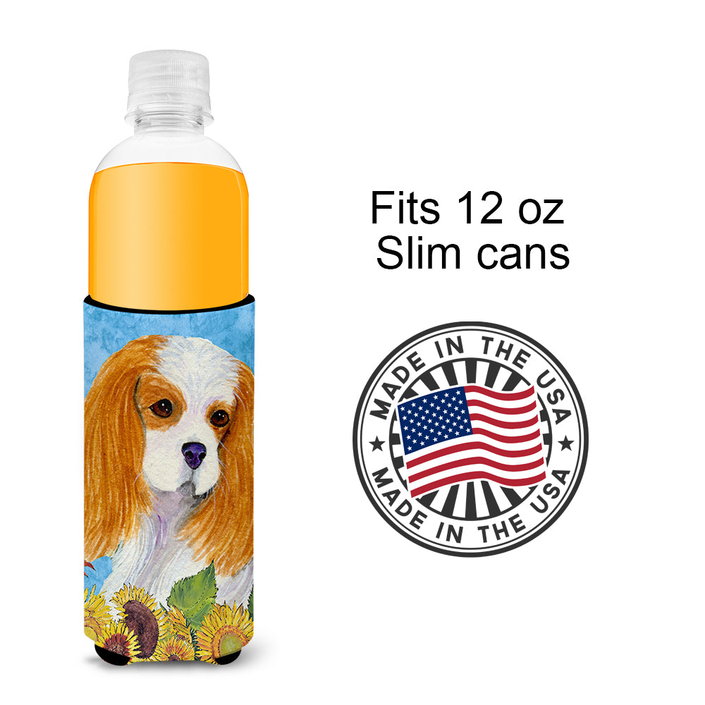 Cavalier Spaniel in Summer Flowers Ultra Beverage Insulators for slim cans SS4161MUK.