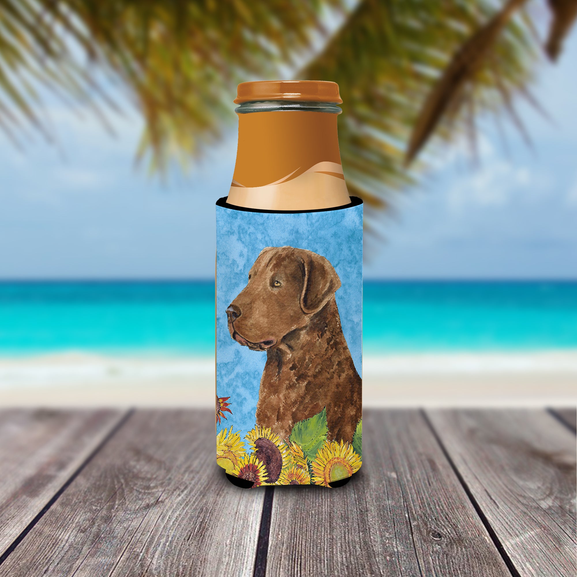 Curly Coated Retriever in Summer Flowers Ultra Beverage Insulators for slim cans SS4165MUK.