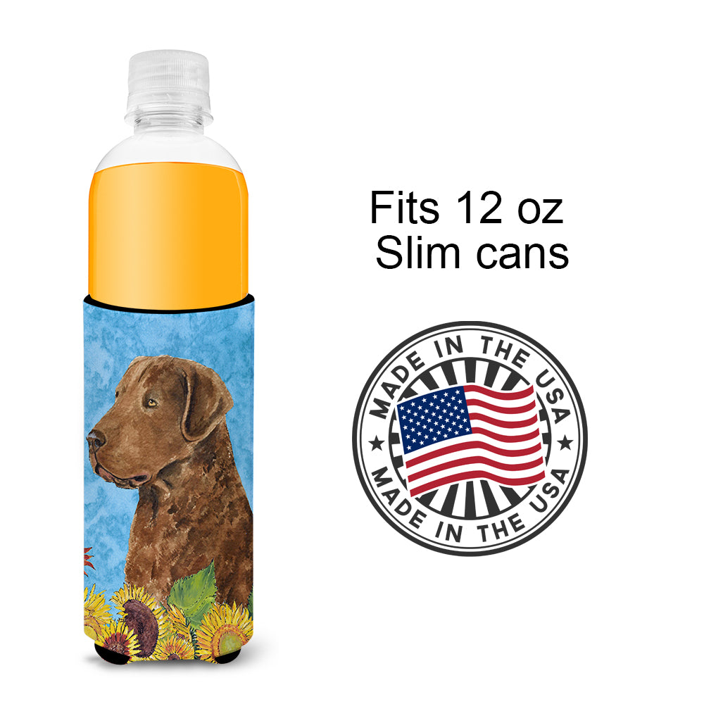 Curly Coated Retriever in Summer Flowers Ultra Beverage Insulators for slim cans SS4165MUK.