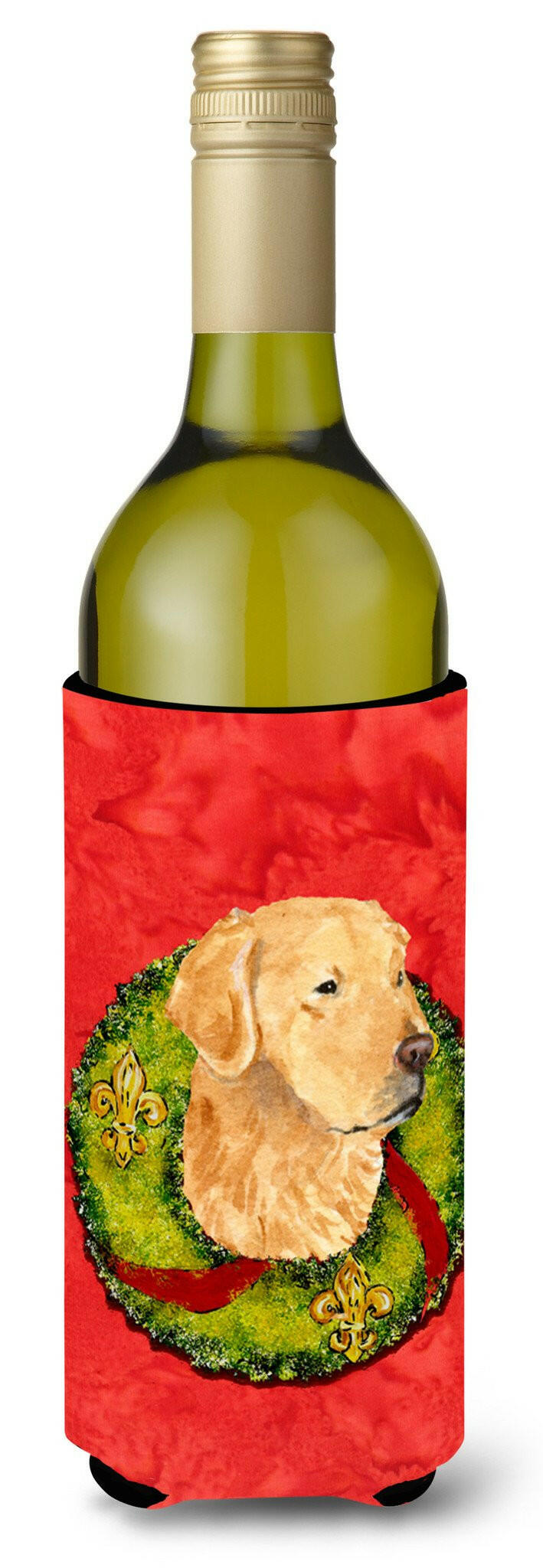 Golden Retriever Cristmas Wreath Wine Bottle Beverage Insulator Beverage Insulator Hugger by Caroline&#39;s Treasures