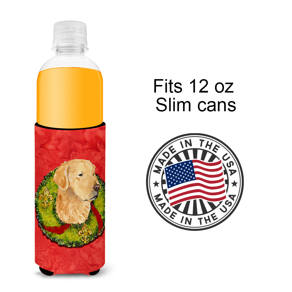 Golden Retriever Cristmas Wreath Ultra Beverage Insulators for slim cans SS4166MUK.