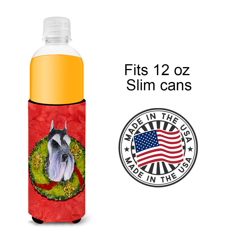 Schnauzer Cristmas Wreath Ultra Beverage Insulators for slim cans SS4167MUK.