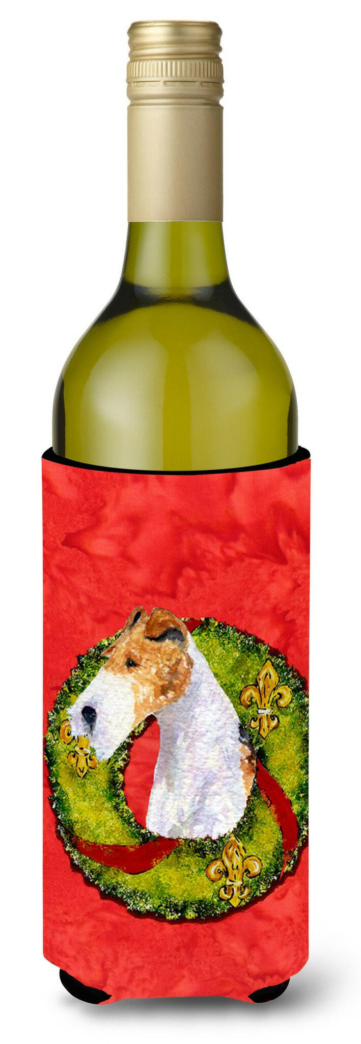 Fox Terrier Cristmas Wreath Wine Bottle Beverage Insulator Beverage Insulator Hugger by Caroline&#39;s Treasures