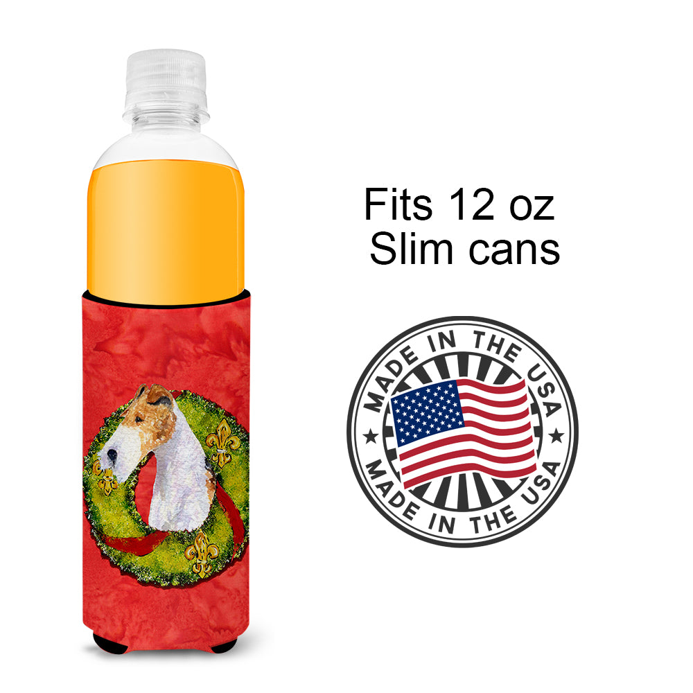 Fox Terrier Cristmas Wreath Ultra Beverage Insulators for slim cans SS4168MUK