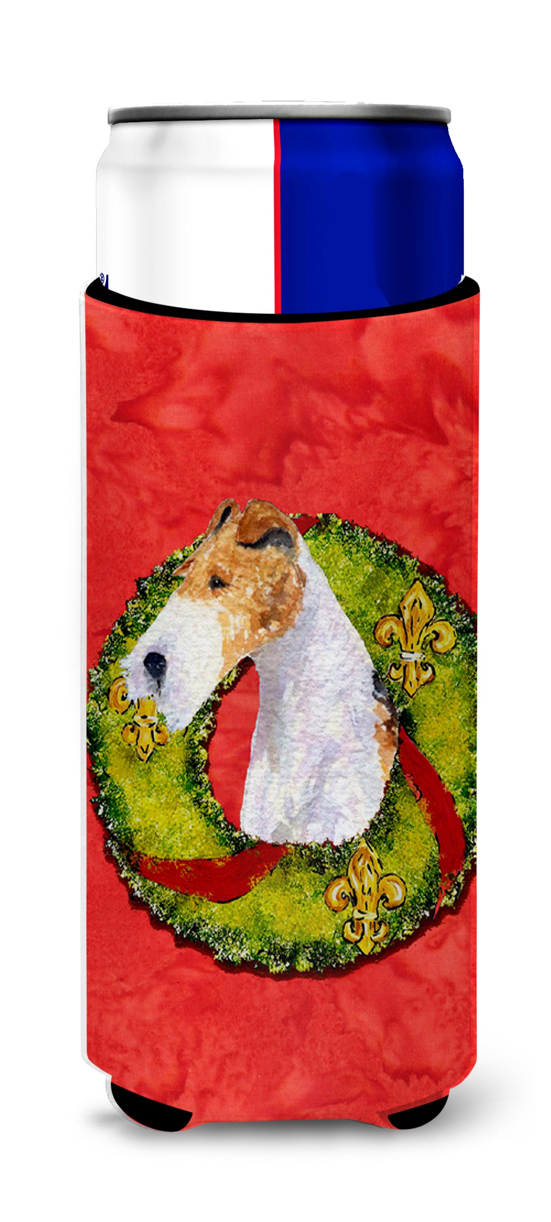 Fox Terrier Cristmas Wreath Ultra Beverage Insulators for slim cans SS4168MUK.
