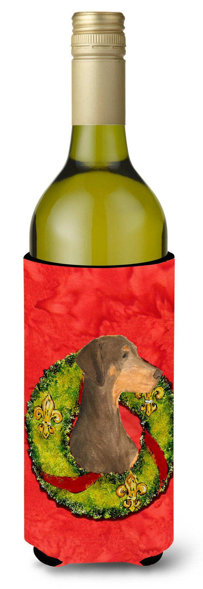 Doberman Cristmas Wreath Wine Bottle Beverage Insulator Beverage Insulator Hugger by Caroline&#39;s Treasures