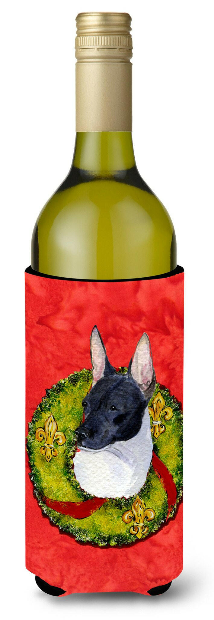 Rat Terrier Cristmas Wreath Wine Bottle Beverage Insulator Beverage Insulator Hugger by Caroline&#39;s Treasures