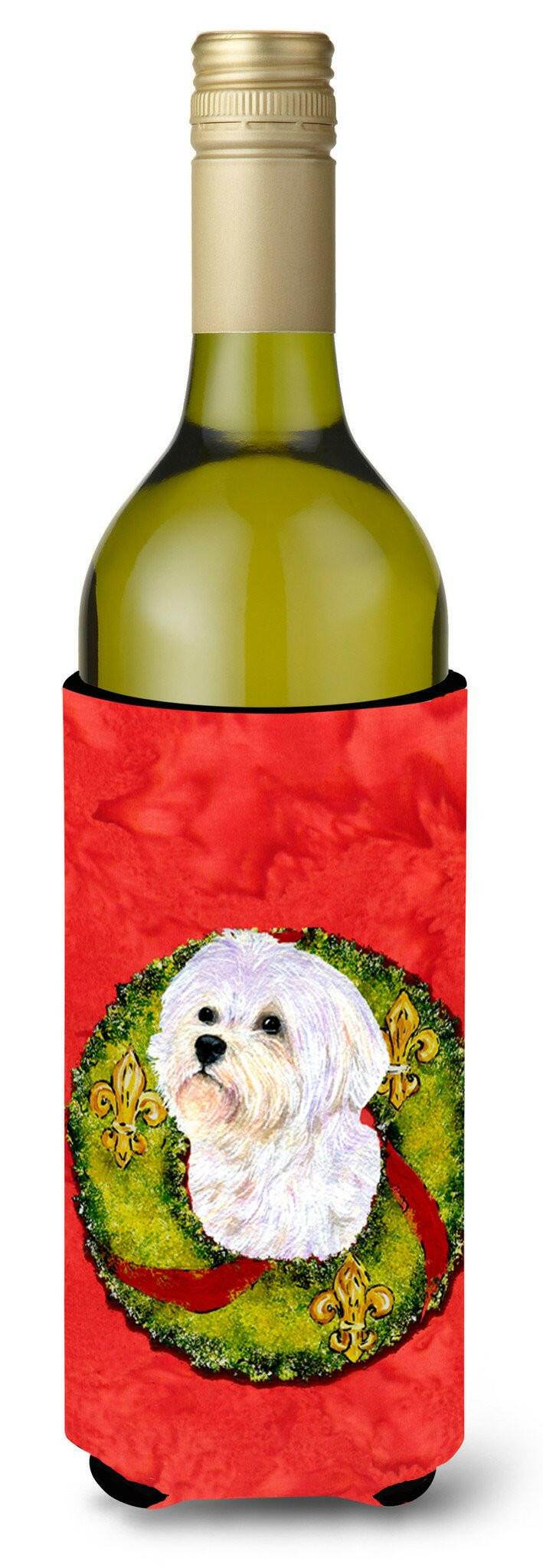 Maltese Cristmas Wreath Wine Bottle Beverage Insulator Beverage Insulator Hugger by Caroline&#39;s Treasures