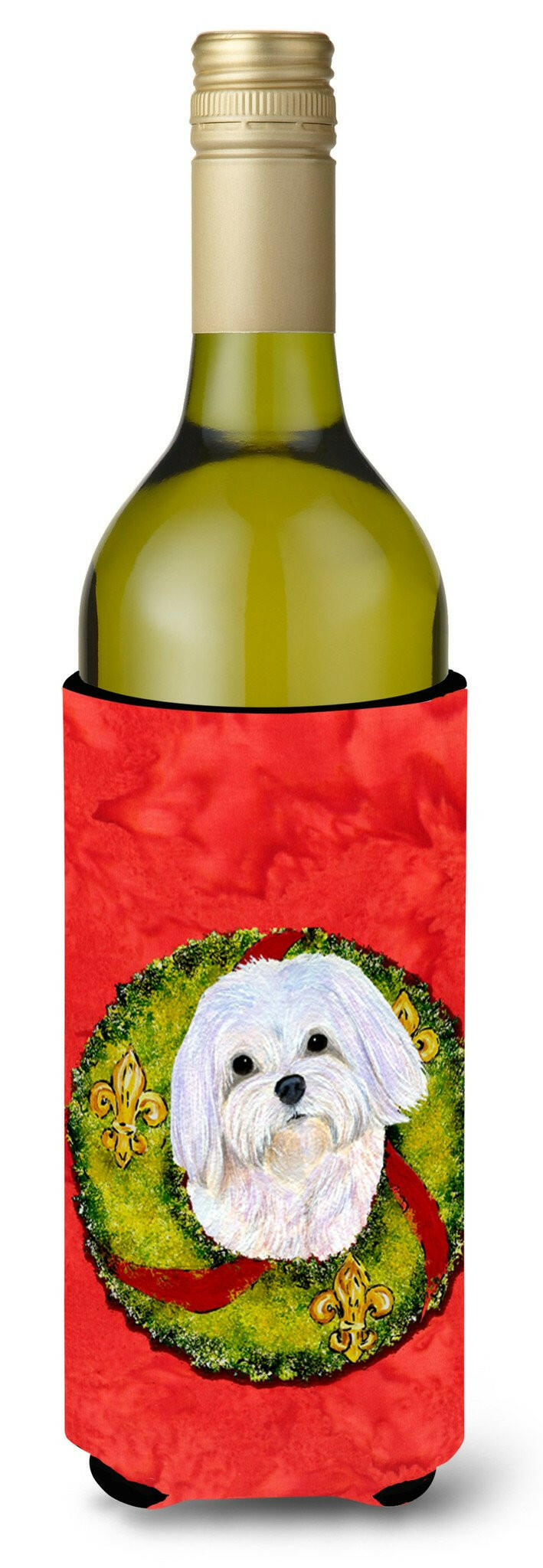 Maltese Cristmas Wreath Wine Bottle Beverage Insulator Beverage Insulator Hugger SS4172LITERK by Caroline&#39;s Treasures