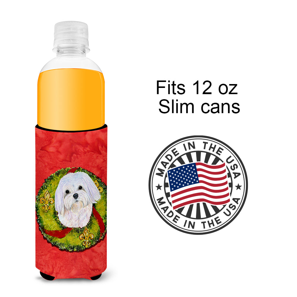 Maltese Cristmas Wreath Ultra Beverage Insulators for slim cans SS4172MUK.