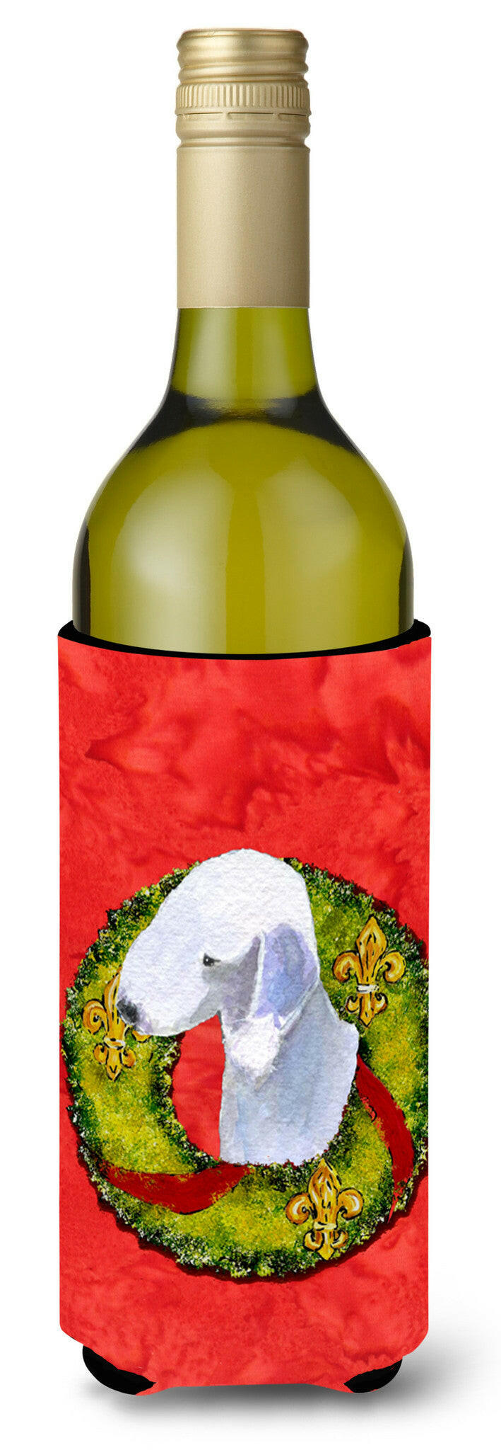 Bedlington Terrier Cristmas Wreath Wine Bottle Beverage Insulator Beverage Insulator Hugger by Caroline&#39;s Treasures