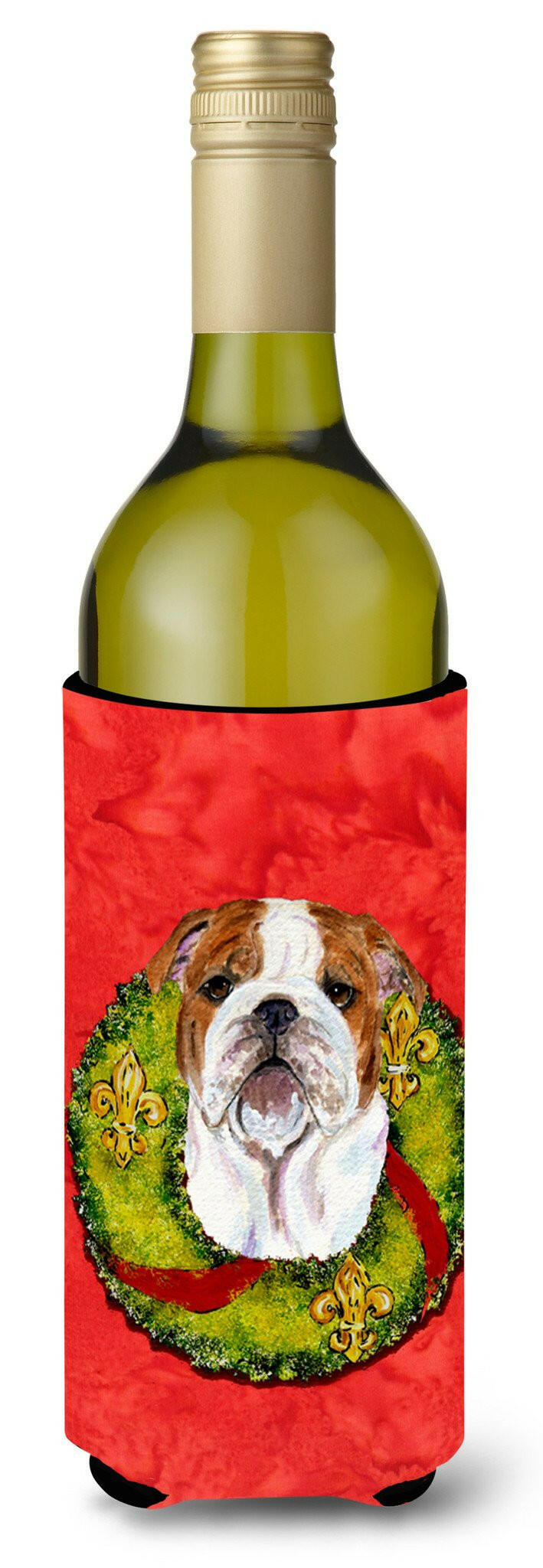 Bulldog English Cristmas Wreath Wine Bottle Beverage Insulator Beverage Insulator Hugger by Caroline's Treasures