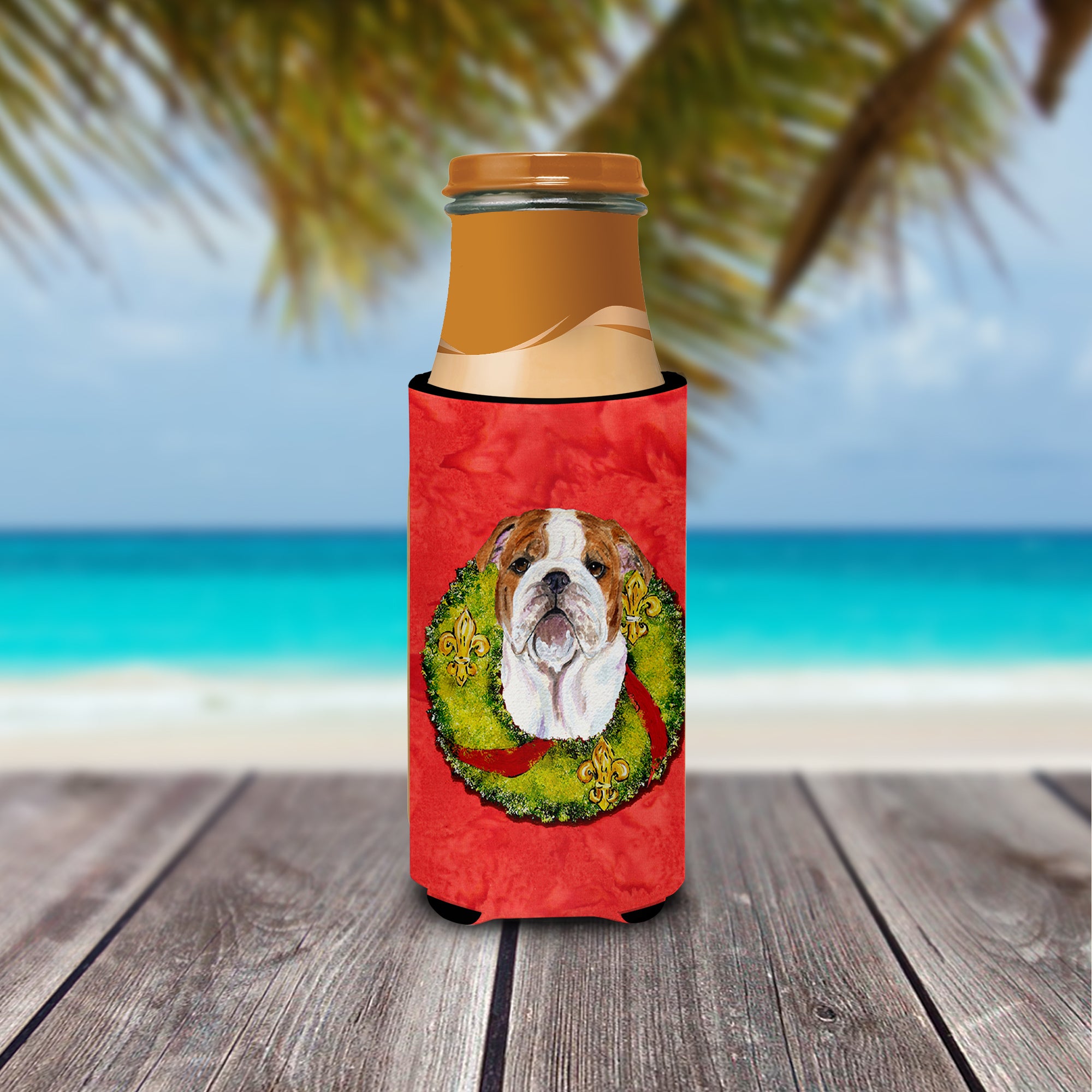 Bulldog English Cristmas Wreath Ultra Beverage Insulators for slim cans SS4174MUK