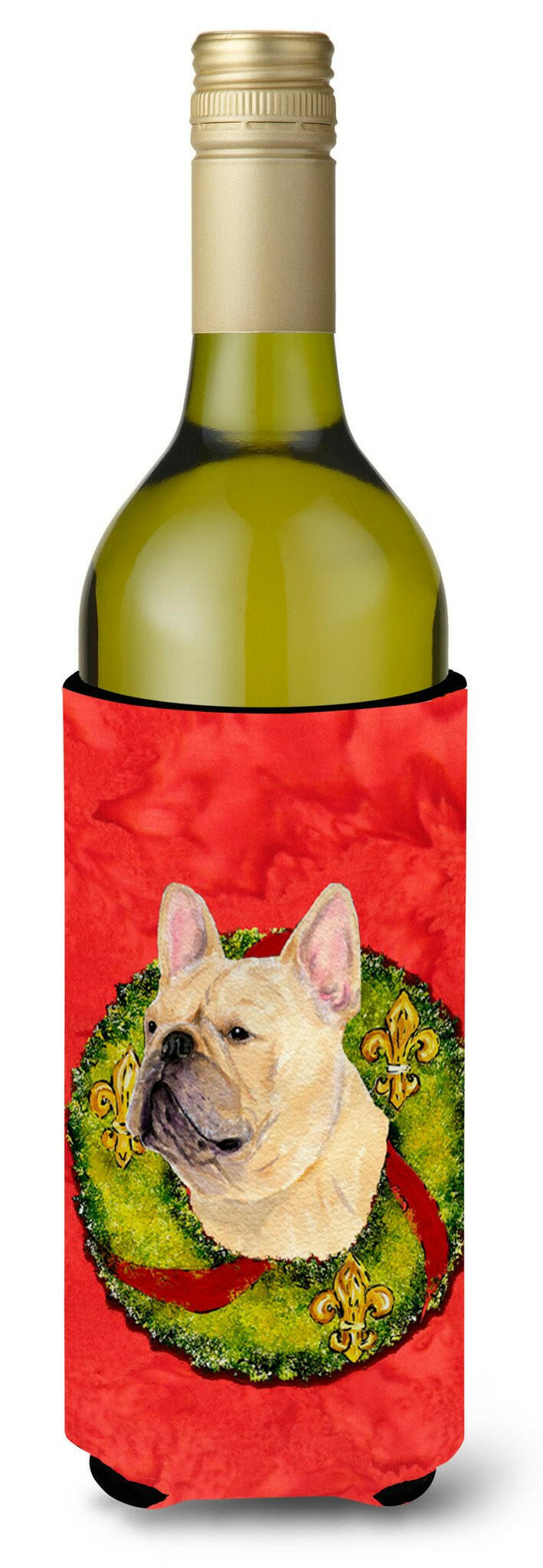 French Bulldog Cristmas Wreath Wine Bottle Beverage Insulator Beverage Insulator Hugger by Caroline's Treasures