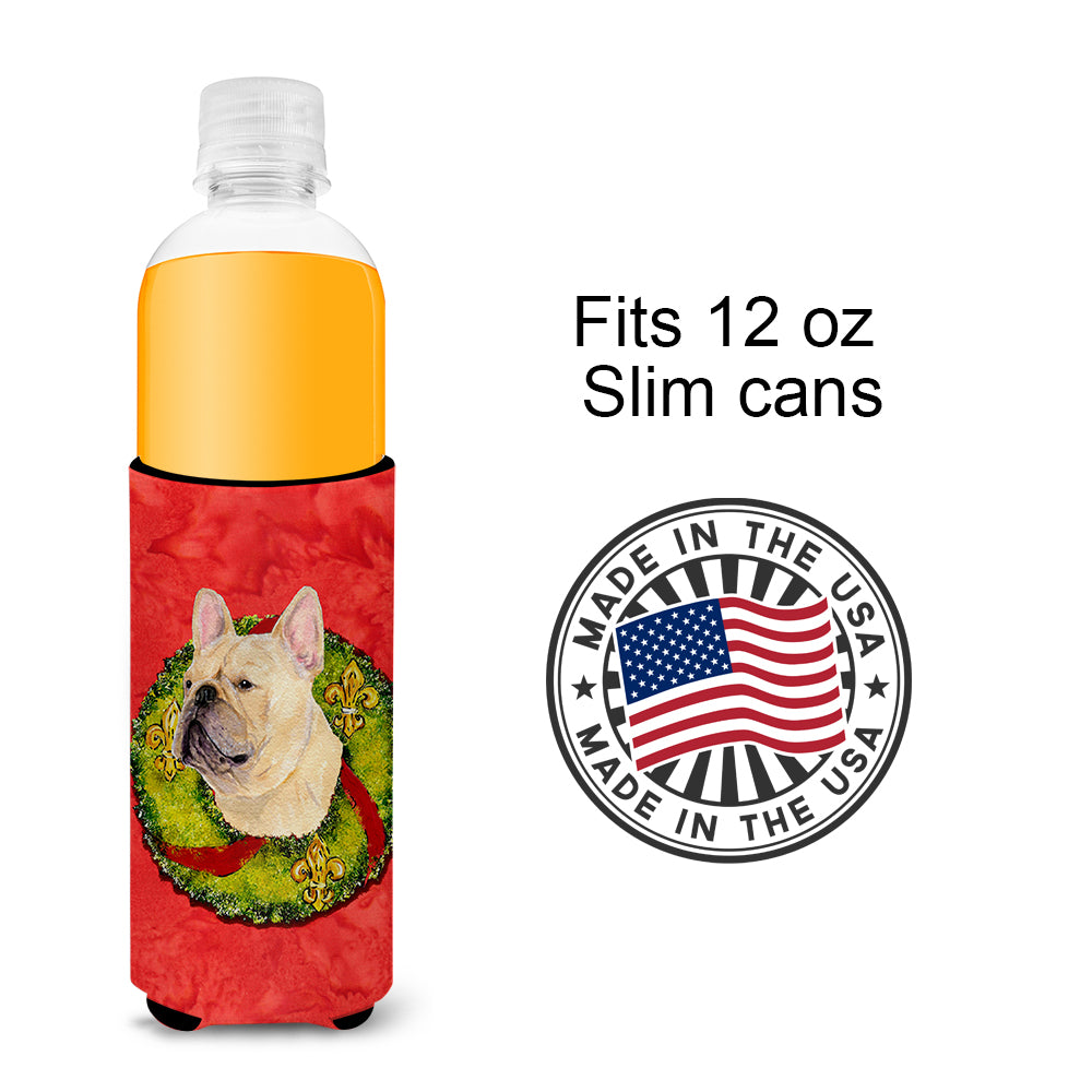 French Bulldog Cristmas Wreath Ultra Beverage Insulators for slim cans SS4175MUK.