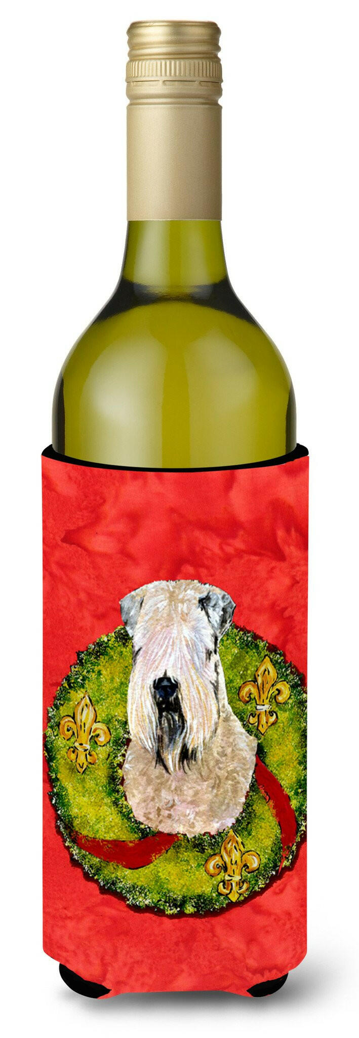 Wheaten Terrier Soft Coated Cristmas Wreath Wine Bottle Beverage Insulator Beverage Insulator Hugger by Caroline&#39;s Treasures