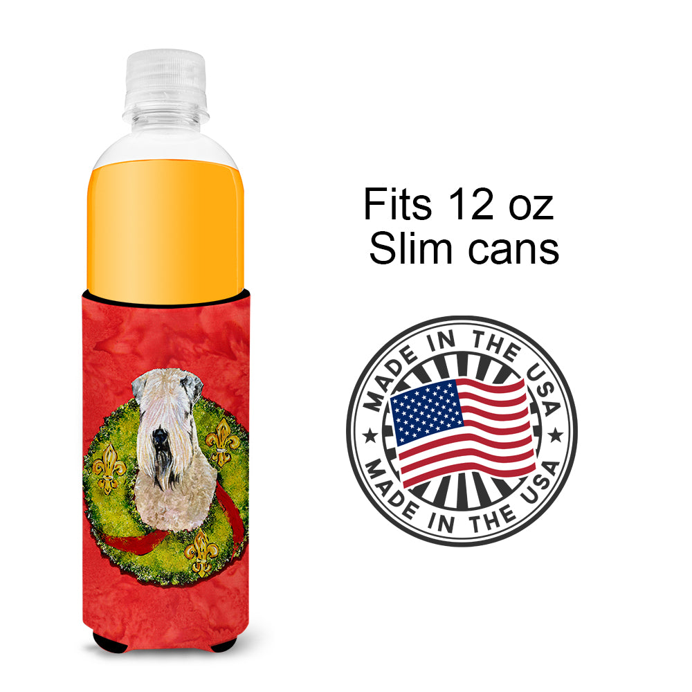 Wheaten Terrier Soft Coated Cristmas Wreath Ultra Beverage Insulators for slim cans SS4178MUK.