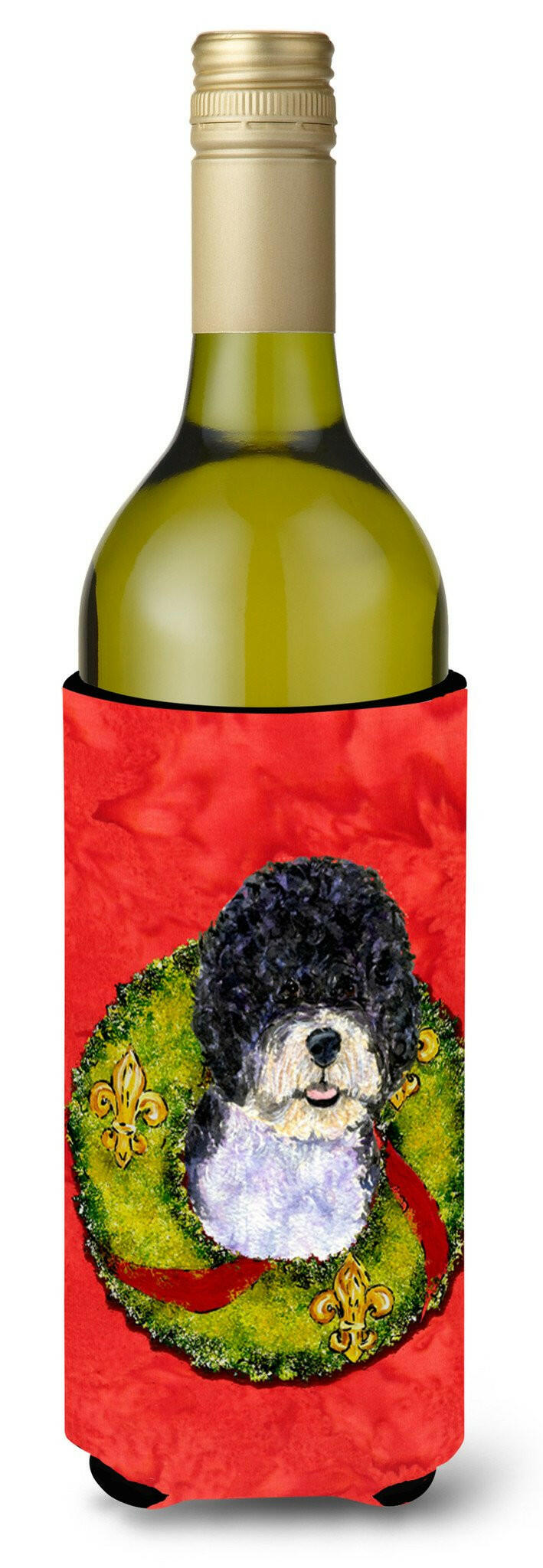 Portuguese Water Dog Cristmas Wreath Wine Bottle Beverage Insulator Beverage Insulator Hugger by Caroline&#39;s Treasures