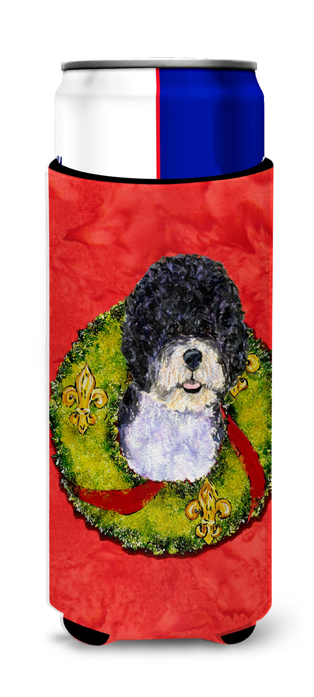 Portuguese Water Dog Cristmas Wreath Ultra Beverage Insulators for slim cans SS4180MUK.
