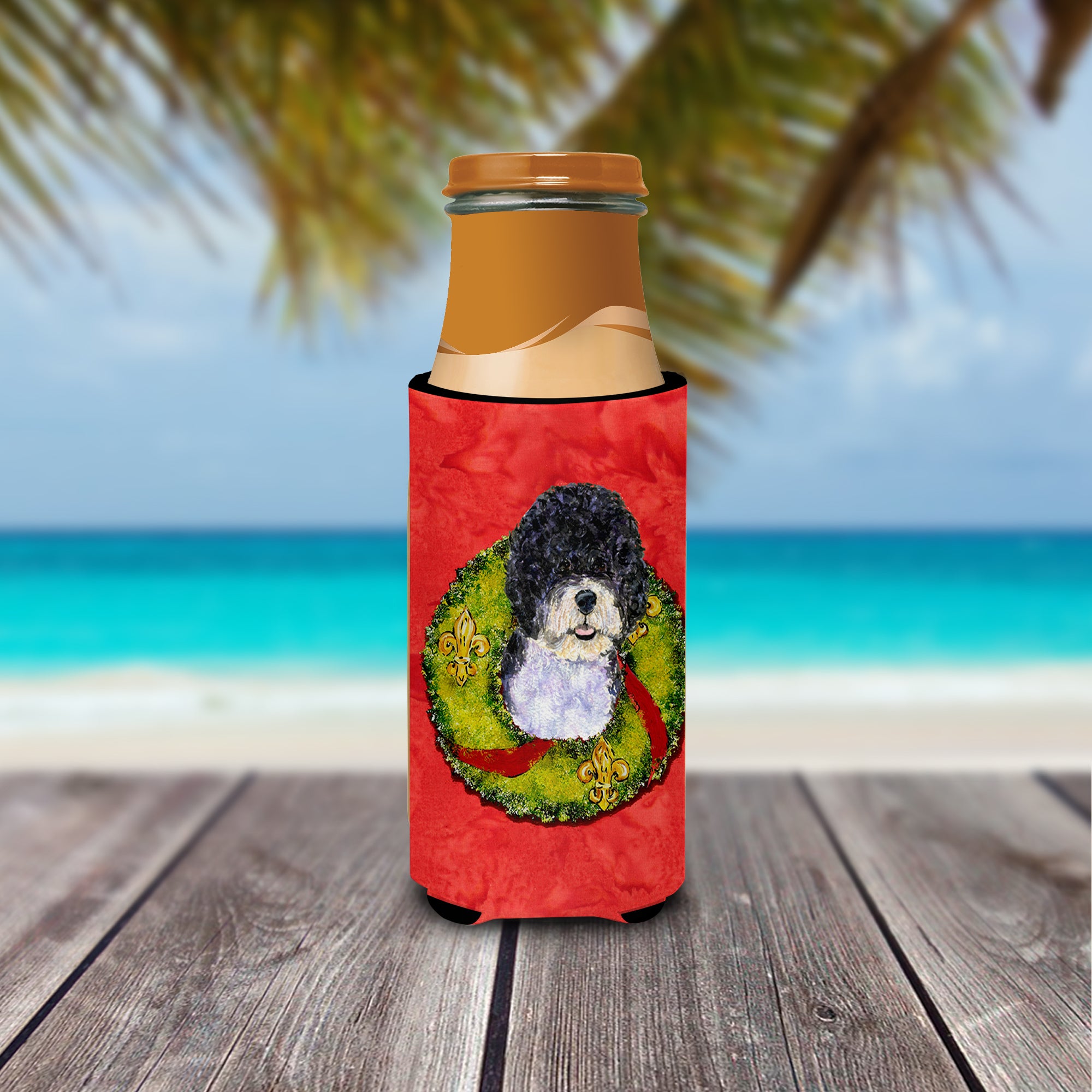 Portuguese Water Dog Cristmas Wreath Ultra Beverage Insulators for slim cans SS4180MUK.