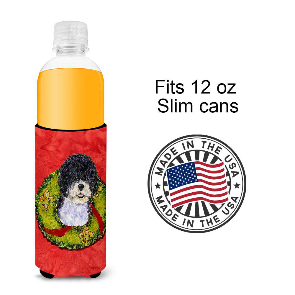 Portuguese Water Dog Cristmas Wreath Ultra Beverage Insulators for slim cans SS4180MUK