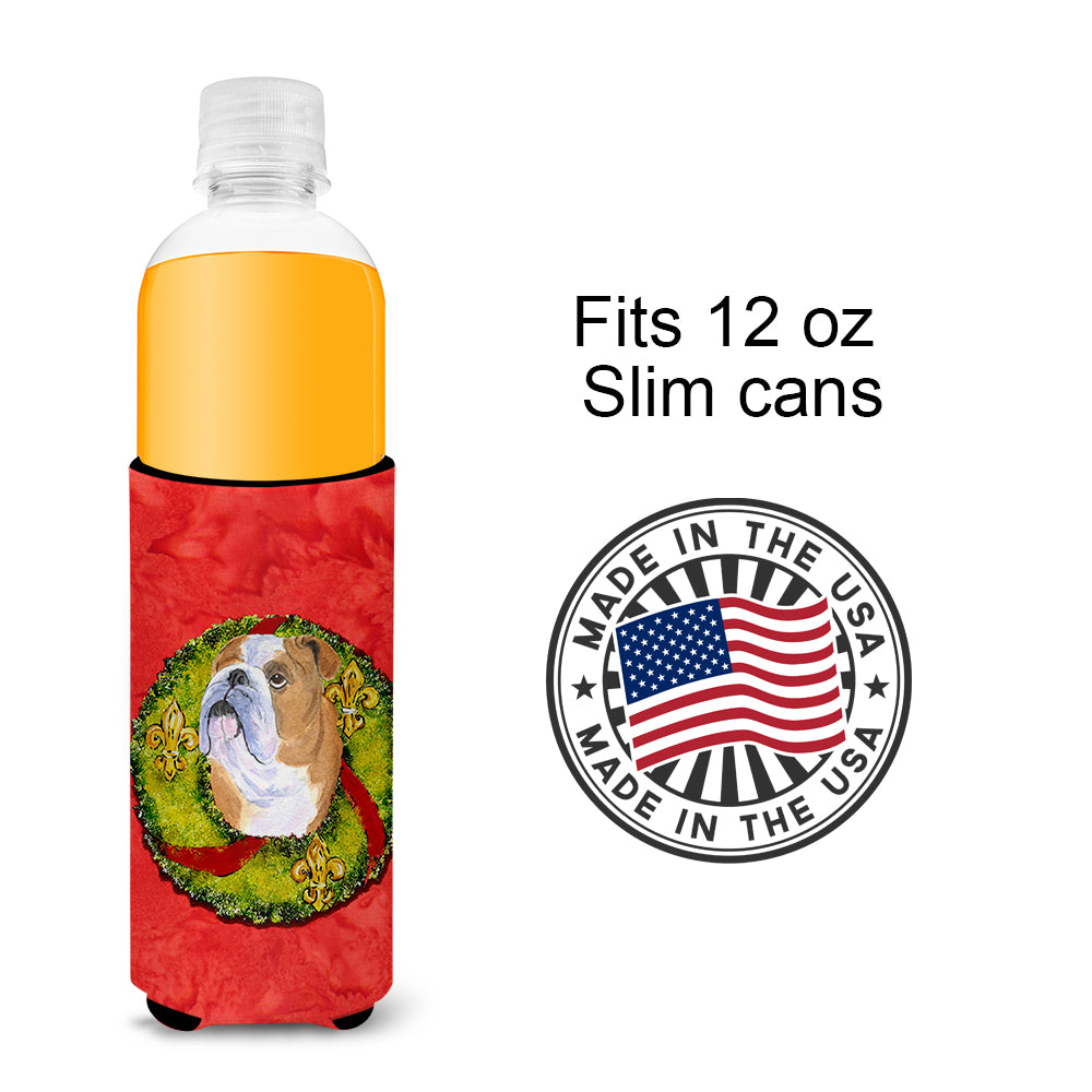 Bulldog English Cristmas Wreath Ultra Beverage Insulators for slim cans SS4181MUK.