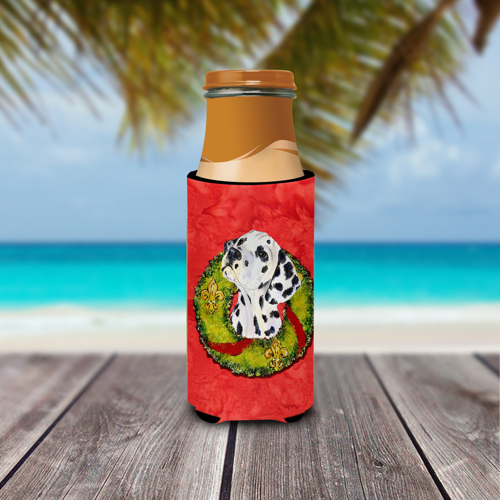 Dalmatian Cristmas Wreath Ultra Beverage Insulators for slim cans SS4182MUK.