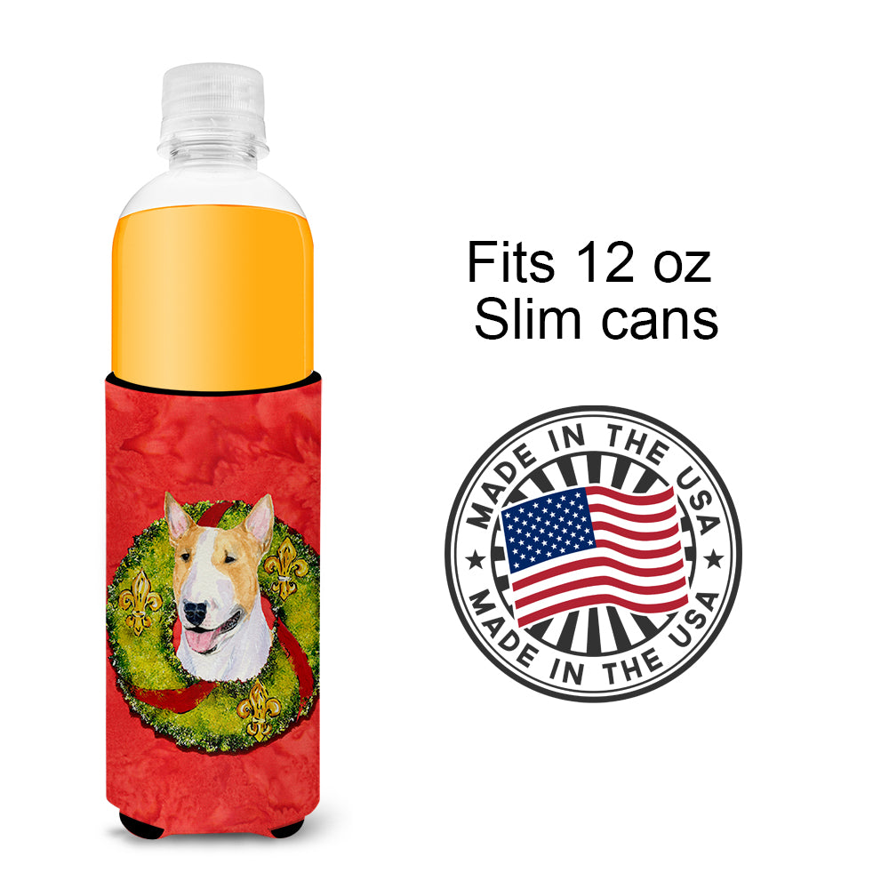Bull Terrier Cristmas Wreath Ultra Beverage Insulators for slim cans SS4185MUK.