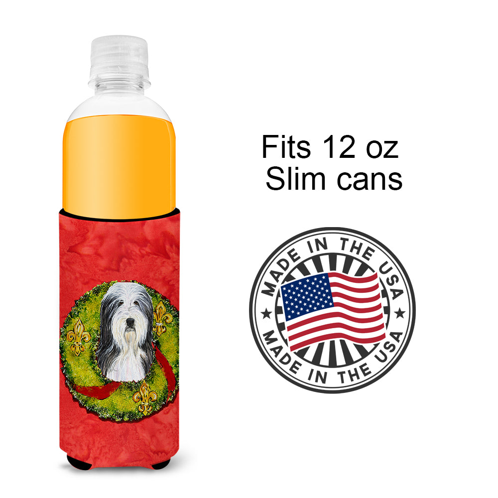 Bearded Collie Cristmas Wreath Ultra Beverage Insulators for slim cans SS4186MUK.
