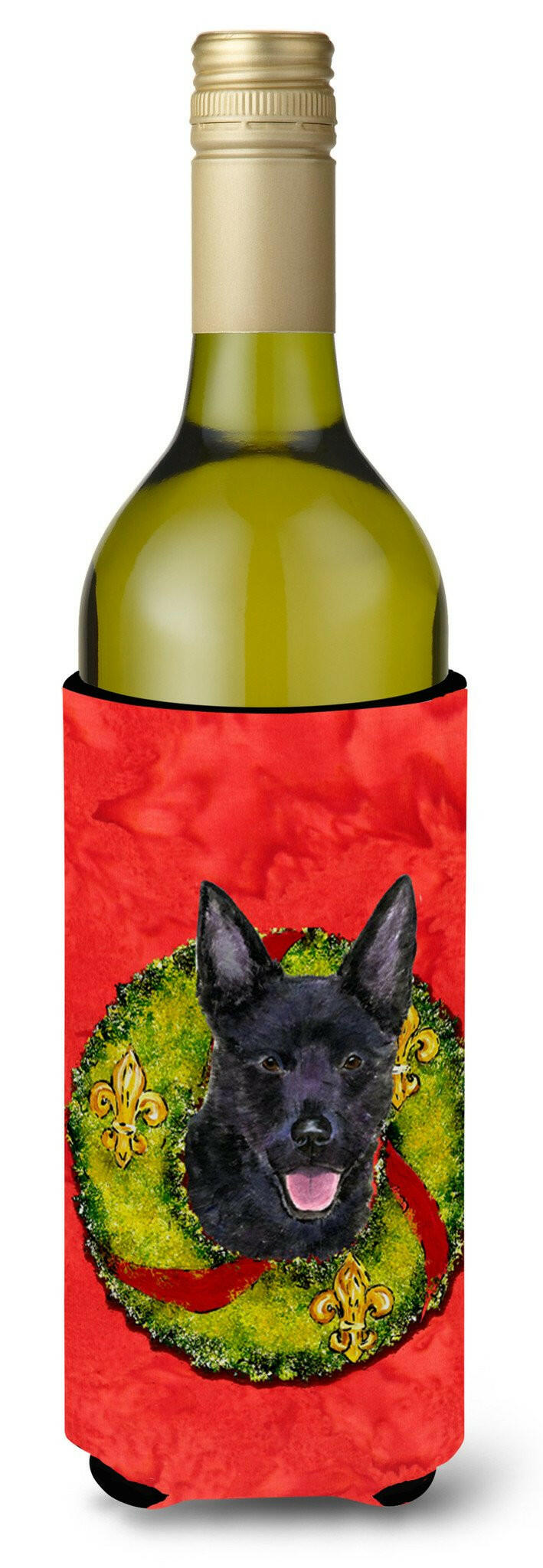 Australian Kelpie Cristmas Wreath Wine Bottle Beverage Insulator Beverage Insulator Hugger by Caroline&#39;s Treasures