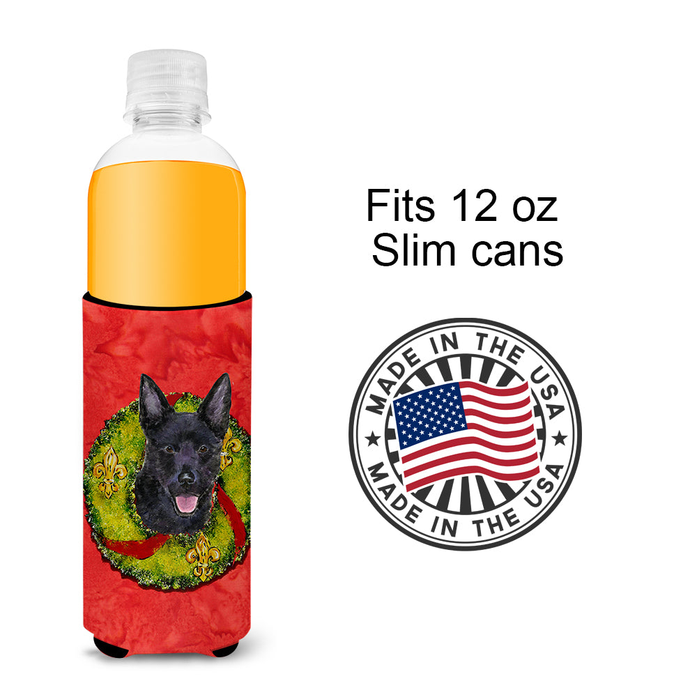 Australian Kelpie Cristmas Wreath Ultra Beverage Insulators for slim cans SS4187MUK.