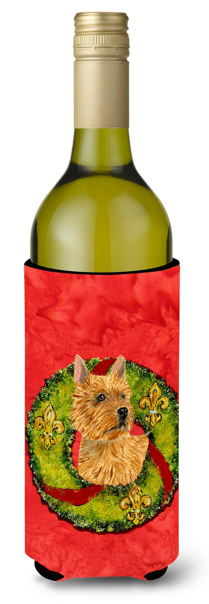 Norwich Terrier Cristmas Wreath Wine Bottle Beverage Insulator Beverage Insulator Hugger by Caroline&#39;s Treasures